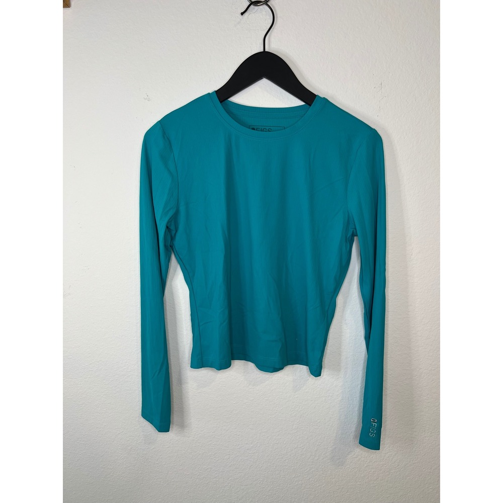 FIGS Women Long Sleeve Underscrub Ribbed Technical Collection Teal Medium